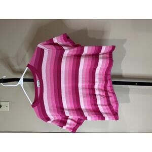 Shiny by Nature 2xl Pink and Magenta Striped Short Sleeve Crop T-Shirt